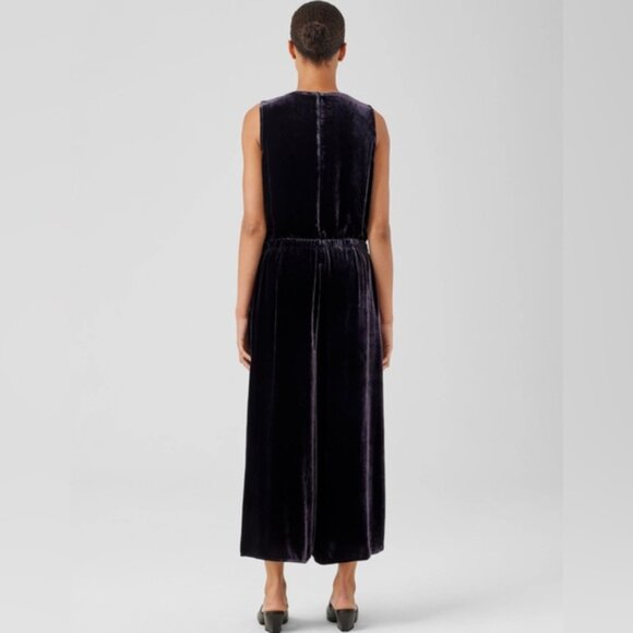 NWT EILEEN FISHER SILK Blend Velvet Wide-Leg JumpsuitEasy Fit Cropped Length XL - Picture 7 of 16